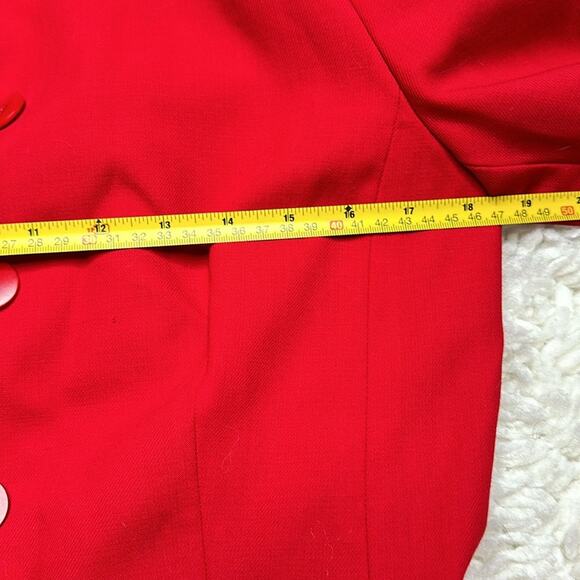 Bold Red Petite Blazer Jacket with Shoulder Pads 100% Wool O7 - Picture 5 of 9
